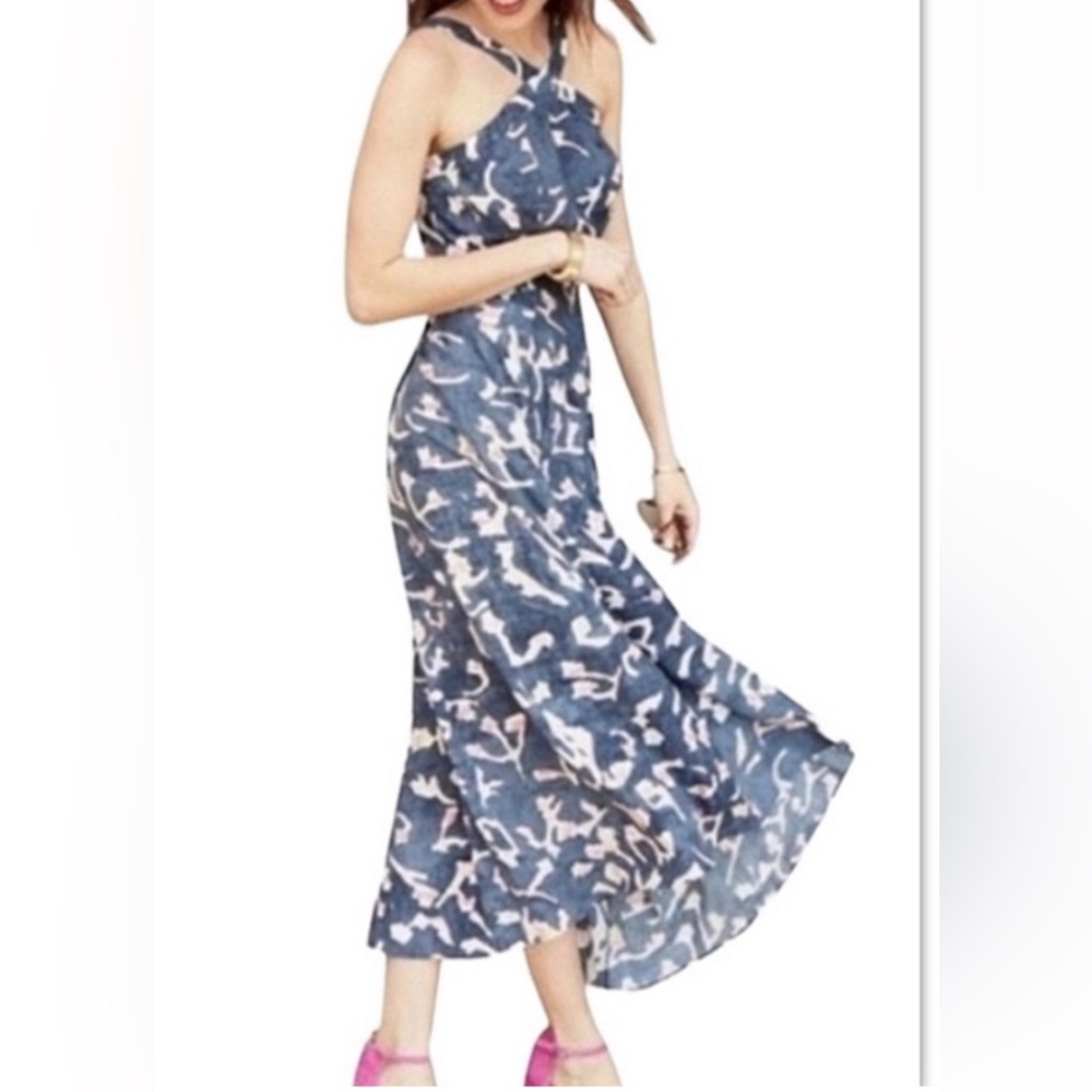 CAbi Women's Watercolor Print Aurora Paradise Maxi Halter Dress Sz8